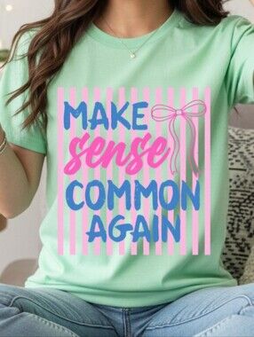 Gildan Mint Graphic Tee with Pink & Blue Print - Women's